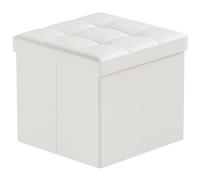 BRIAN & DANY Puff Almacenaje Plegable, Taburete de Almacenamiento con Tapa, Pequeño Baúl Otomano de Cuero para Entrada Salón Dormitorio, 38 x 38 x 38 cm, Blanco