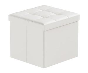 BRIAN & DANY Puff Almacenaje Plegable, Taburete de Almacenamiento con Tapa, Pequeño Baúl Otomano de Cuero para Entrada Salón Dormitorio, 38 x 38 x 38 cm, Blanco
