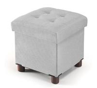 BRIAN & DANY Reposapies Salon 32x32x32.5cm, Lino Reposapies Sofa de Almacenamiento Tapizado en Esponja con Patas de Madera Maciza, Gris Claro