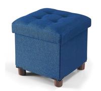 BRIAN & DANY Reposapies Salon 32x32x32.5cm, Lino Reposapies Sofa de Almacenamiento Tapizado en Esponja con Patas de Madera Maciza, Azul