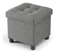 BRIAN & DANY Reposapies Salon 32x32x32.5cm, Lino Reposapies Sofa de Almacenamiento Tapizado en Esponja con Patas de Madera Maciza, Gris