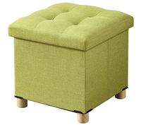 BRIAN & DANY Taburete con espacio de almacenamiento, taburete banco plegable con espacio de almacenamiento, cubo de asiento con tapa para salón, dormitorio, sala común, verde, 38 x 38 x 38 cm