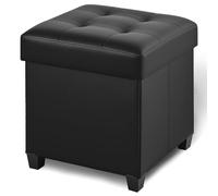 BRIAN & DANY Taburete con espacio de almacenamiento, taburete plegable con espacio de almacenamiento, cubo de asiento con tapa para salón, dormitorio, dormitorio, negro, 45 x 45 x 50,7 cm