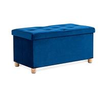 BRIAN & DANY Taburete plegable de almacenamiento, taburete de franela con patas y tapa de madera, 30 x 15 x 15 pulgadas, azul