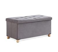 BRIAN & DANY Taburete plegable de almacenamiento, taburete de franela con patas y tapa de madera, 30 x 15 x 15 pulgadas, color gris