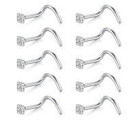 Briana Williams 10PCS 316L Surgical Stainless Steel Nose Stud Rings Screw 20G 7mm Clear Diamond CZ S Shaped Piercing Jewelry