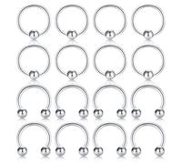 Briana Williams 16pcs 14G Acero Inoxidable Herradura Cuenta Cautiva Nariz Aro Anillo Septum Ceja Labio Pezón Lengua Ombligo Anillos Piercing Joyería 8mm 10mm 12mm 14mm