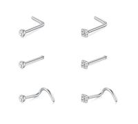 Briana Williams 20G Pendientes Piercing Nariz Perno Fino Acero Inoxidable Forma L Recto Plata Joyas Diamante Flor Plata