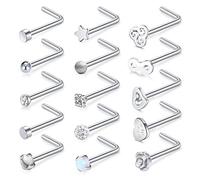 Briana Williams 20G Pendientes Piercing Nariz Perno Fino Acero Inoxidable Forma L Recto Plata Joyas Diamante Flor Plata