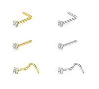 Briana Williams 20G Pendientes Piercing Nariz Perno Fino Acero Inoxidable Forma L Recto Plata Joyas Diamante Flor Plata