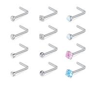 Briana Williams 20G Pendientes Piercing Nariz Perno Fino Acero Inoxidable Forma L Recto Plata Joyas Diamante Flor Plata