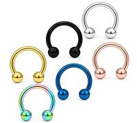 Briana Williams 6 unids Circular Barbell Herradura Anillo de Nariz Aro Acero Inoxidable 20/18/16/14/12 Gauge Piercing Joyería