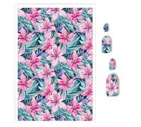 Briartw - 10 hojas de papel de transferencia de arcilla polimérica, patrón de flores rosadas tropicales, por hoja, 5.8 x 3.9 pulgadas, hojas de transferencia solubles en agua, calcomanías desechables