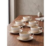 BRICARD Barles Stone Set de 12 piezas - 6 tazas espresso con platillos de 125 ml - Juego de taza y platillo de porcelana blanco-pardo - Café y té - Apto para lavavajillas y microondas