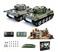 Brickaro 1/64 RC Battle Panzer Set 2.4G Infrarrojo Batalla Tanque RTR con Torre Giratoria, sonidos realistas luces LED, doble tanque