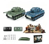 Brickaro 1/64 RC Battle Panzer Set 2.4G Infrarrojo Batalla Tanque RTR con Torre Giratoria, sonidos realistas luces LED, doble tanque
