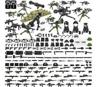 BrickBounty 130 Piezas Pistolas-Armas-Paquetes Juguete Bloque de Construcción, Casco Chaleco Set de Equipo para Ladrillos-Soldado Minifiguras WW2 Bases Militares SWAT Rangers Munición.