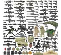 BrickBounty 180 pcs Pistolas-Armas-Paquetes de Juguetes, Bloques de Construcción de Juguetes, Uniformes Lanzamiento Aéreo Equipo de Paracaídas Set para Ladrillos-Soldado Minifiguras Ejército WW2.