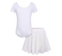 Bricnat Ropa de Ballet Infantil Vestido de Ballet Niña Manga Corta Leotardo de Ballet de Algodón Traje de Ballet Vestido de Baile Mono de Baile con Falda Tutú Blanco 7-8 Años