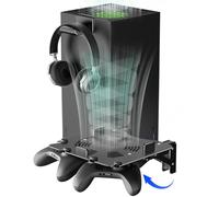 Bricok Soporte de pared para Xbox Series X con ventilación de refrigeración, soporte de aluminio plegable con almacenamiento para controlador, base segura y fácil instalación (color negro)