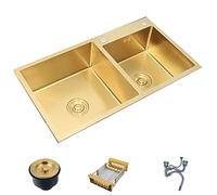 Bricolaje Fregadero De Cocina De Acero Inoxidable Dorado Talla Grande Fregadero De Dos Senos Fregadero para Platos Domésticos Fregadero Empotrado para Verduras Bajo Encimera Herramientas (Color : GOL