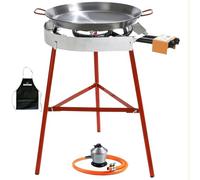 Bricolemar Kit paellero gas 40 cm con paellera 42 cm y soporte estable - set completo con paravientos KABRA, regulador y manguera para cocinar paella al aire libre
