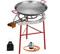 Bricolemar Kit paellero gas 50 cm con paellera 55 cm y soporte reforzado - set completo con paravientos KABRA, regulador y manguera para paellas hasta 16 personas