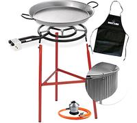 Bricolemar Kit paellero gas 50 cm con paellera 60 cm y soporte reforzado - set completo con paravientos ondulado, regulador y manguera para paellas hasta 20 personas