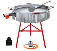 Bricolemar Kit paellero gas 70 cm con paellera 90 cm y soporte reforzado - set completo con paravientos, regulador, manguera y espumadera para hasta 50 personas