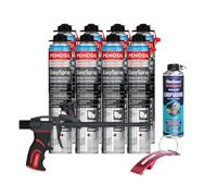 BRICOLEMAR Kit Profesional de Espuma de Poliuretano, 8 Botes de Espuma Proyectable 700ml, Pistola Aplicadora S1, Limpiador de Espuma, con Llavero de Regalo