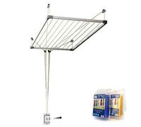 Bricolemar Tendedero de Techo, de metal, Sube y Baja con Manivela Cuncial Tezno-Techo + 40 Pinzas Irrompibles Monoblock Pack