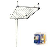 Bricolemar - Tendedero Tezno Techo Aluminio | Inoxidable |10 Cuerdas - hasta 19 m tendido | Extensible 100-160 x 78 cm | Interior y Exterior (Extensible + 40 Pinzas)