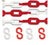 BricoLoco.com Cadena plástico eslabones roja y blanca señalización. 10 mts. de 8 mm. + 8 Ganchos S incluidos. Para poste, delimitación, balizar, separador (8 mm. Rojo Blanco, 10 mts.+8 gancho)
