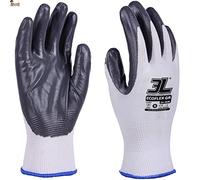 BricoLoco.com Guantes protección trabajo de nitrilo. 12 PARES Mecánico, jardín, albañilería, jardinería, agricultura. Dorso poliéster transpirable. Sin costuras. (12, Talla 6)