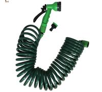 BricoLoco.com PACK 2 uds. Manguera jardín 10 mts espiral extensible. Pistola riego multifunción 7 chorros. Conector grifo de 1/2” y 3/4”. Auto enrollable. Conexión rápida (Espiral 10 mts., 2)
