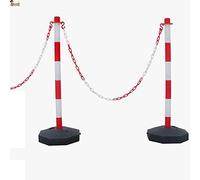 BricoLoco.com Poste señalización y balizamiento para cadena. FLUORESCENTE. Pack 2 uds. ¡¡¡ CADENA PLÁSTICO INCLUIDA !!!. Baliza poste separador de filas para eventos. Rojo y blanco de 87 cms. (2)