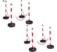 BricoLoco.com Poste señalización y balizamiento para cadena. FLUORESCENTE. Pack 8 uds. ¡¡¡ CADENA PLÁSTICO INCLUIDA !!!. Baliza poste separador de filas para eventos. Rojo y blanco de 87 cms. (8)