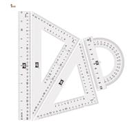 BricoLoco.com Set Juego Regla escuadra, cartabón y transportador de Ángulos plástico Transparente con números Grandes. Material Escolar.
