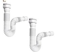 BricoLoco.com Sifón desagüe tubo flexible y extensible. (Pack 2 uds.) UNIVERSAL de 1-1/4” ó 1-1/2”, y salida de 32 ó 40 mm. Para lavabo, fregadero, bidé, baño ó cocina. Manguera desagüe blanco. (2)