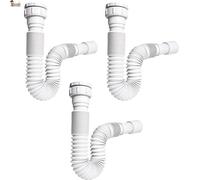 BricoLoco.com Sifón desagüe tubo flexible y extensible. (Pack 3 uds.) UNIVERSAL de 1-1/4” ó 1-1/2”, y salida de 32 ó 40 mm. Para lavabo, fregadero, bidé, baño ó cocina. Manguera desagüe blanco. (3)