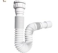 BricoLoco.com Sifón desagüe tubo flexible y extensible. UNIVERSAL de 1-1/4” ó 1-1/2”, y salida de 32 ó 40 mm. Para lavabo, fregadero, bidé, baño ó cocina. Manguera desagüe blanco. (1)