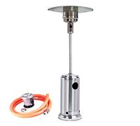 Bricoloco Estufa exterior de gas butano o propano para terrazas con regulador de temperatura. Calefactor exterior con ruedas para áreas ventiladas. Incluye manguera y regulador de gas. (Inoxidable)