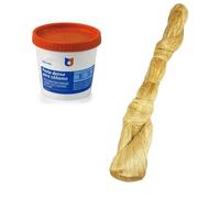 Bricoloco Kit sellado de juntas fontanería. Madeja de estopa de cáñamo 200 grms y masilla adhesiva 400 grms. Para sellado de roscas en tuberías de fontanería que previene fugas