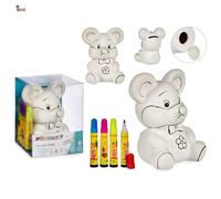 BricoLoco Kit set manualidades infantil para niños, niñas y adultos. Hucha cerámica ratón para pintar rotuladores. Figura decoración