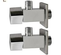BricoLoco Llave de paso agua. Llave corte escuadra macho macho. Cierre cerámico. En latón cromado. Grifo lavabo, fregadero, cisterna, lavadora, para latiguillos. Diseño cuadrado. (2)