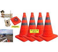 BricoLoco Lote 4 uds Cono señalización carretera plegable 60 cm 2 bandas reflectantes, naranja. Señalización o balizamiento en carretera tráfico, entrenamiento, obra. Fluorescente y reflectante.
