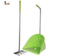 BricoLoco Recogedor rastrillo jardín. Recogehojas, césped cortado, frutos suelo, excrementos, arena gatos. Gran capacidad. Con rastrillo .Ligero. Mango aluminio. Resistente a intemperie. (Pistacho)