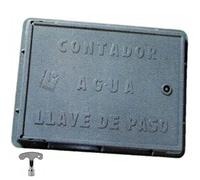 BricoLoco Tapa caja contador agua exterior o interior con puerta. Registro con cerradura y llave. Fabricado en fibra de vidrio. Con inscripción. Cubre contador. ((Medida 35x45 cms.))