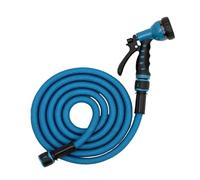 BRICOMED | Manguera Expandible | 15 Metros | Interior Latex; Exterior Poliéster | Con Pistola de Riego | Adaptador de 1/2″ y 3/4″ | Manguera Jardin | Manguera Extensible | Mangeras Jardineria Flexible