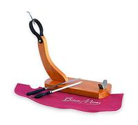 BRICOMIRAS - Jamonero Modelo Huelva Económico | Incluye Cuchillo y Chaira | Soporte Robusto de Madera de Pino | Ideal para Jamones Medianos y Grandes, Cubrejamón Burdeos